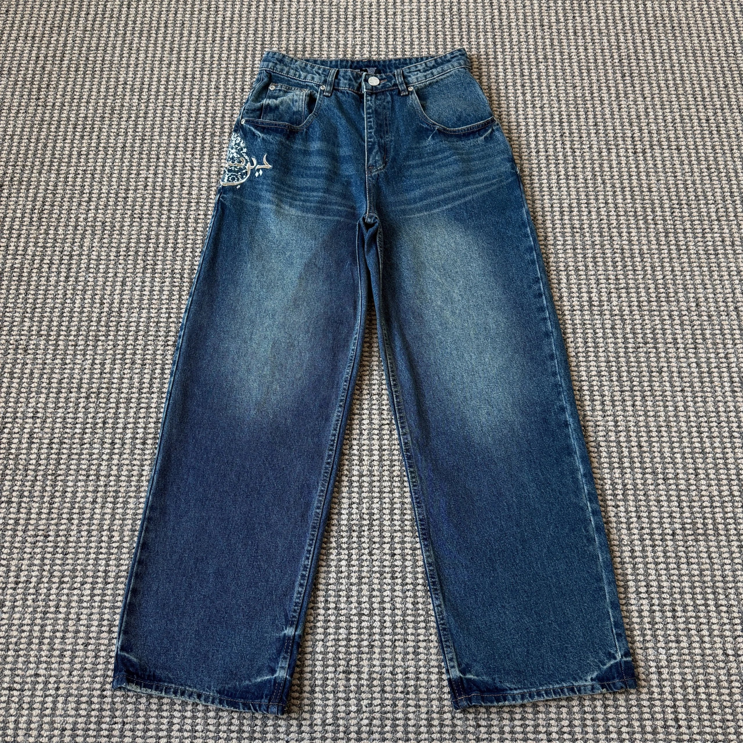 Dior Oblique Embroidered Wide-Leg Jeans Light Wash - 12