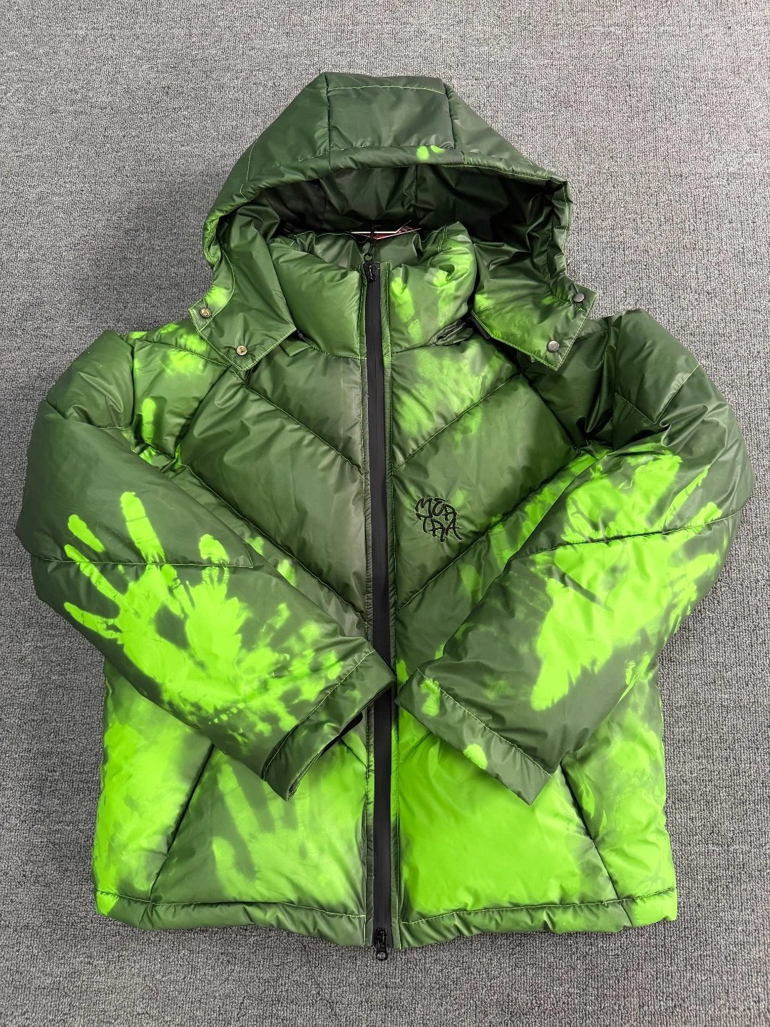 Unbranded Jackets DX 253-7 hooded color-changing padded jacket with handprint design — green gradient