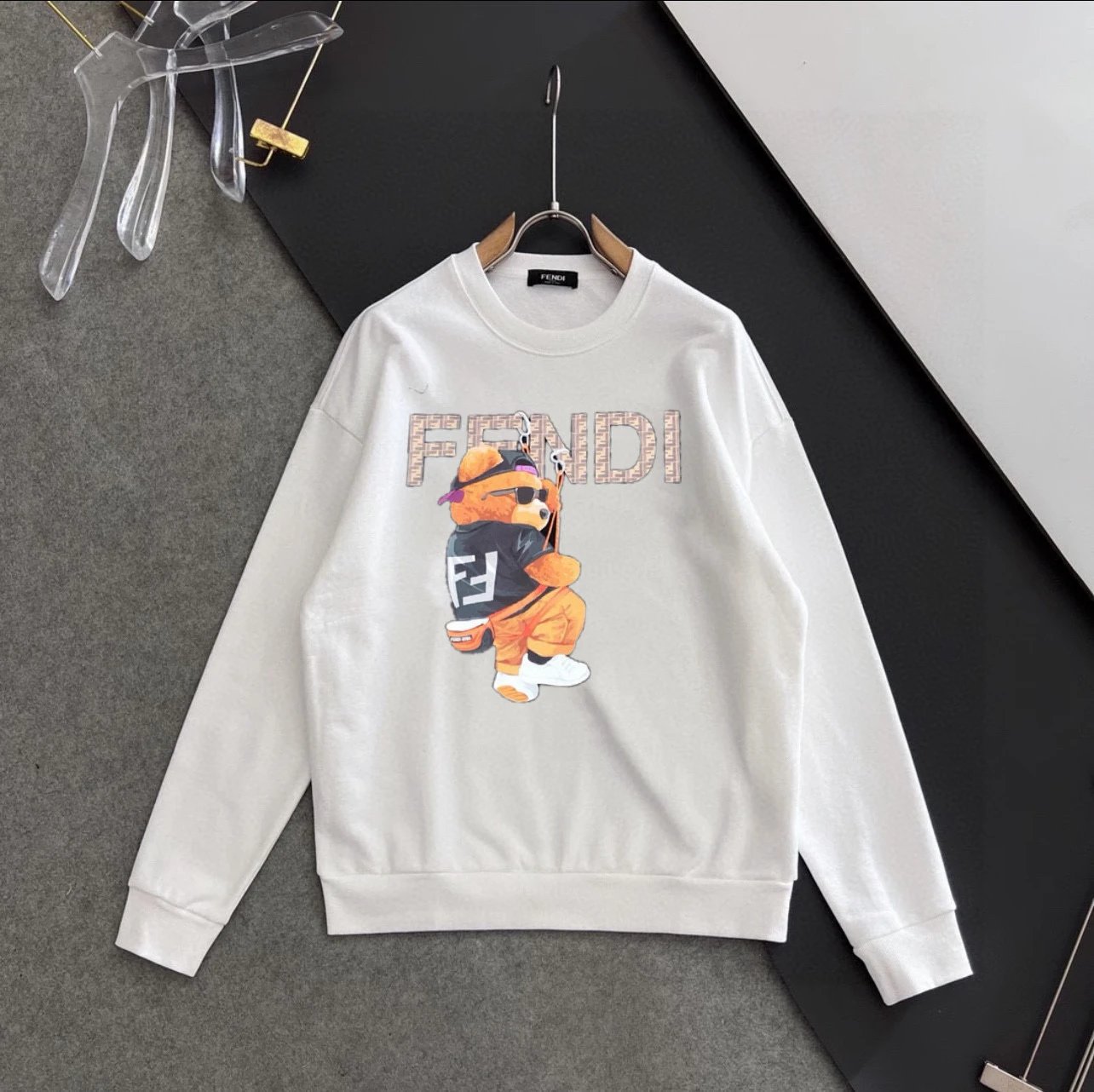 Fendi Bear Graphic Print White Hoodie - 1
