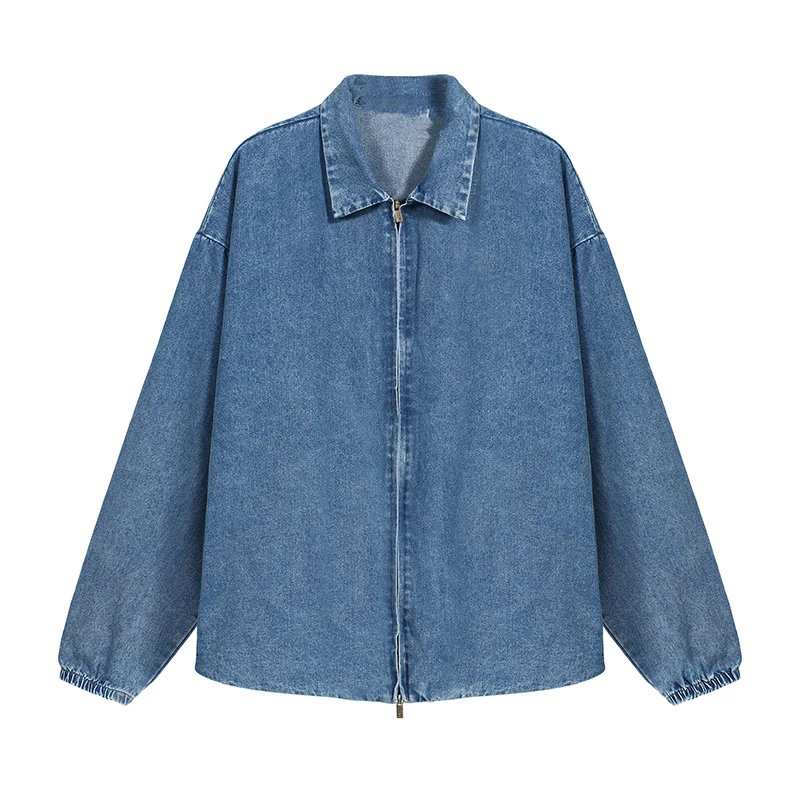 Zipper denim jacket shirt denim blue S-XL