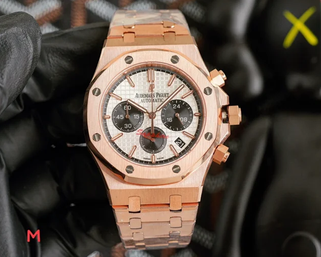 Rose Gold Case, White Dial, Steel Bracelet (Black Subdials)