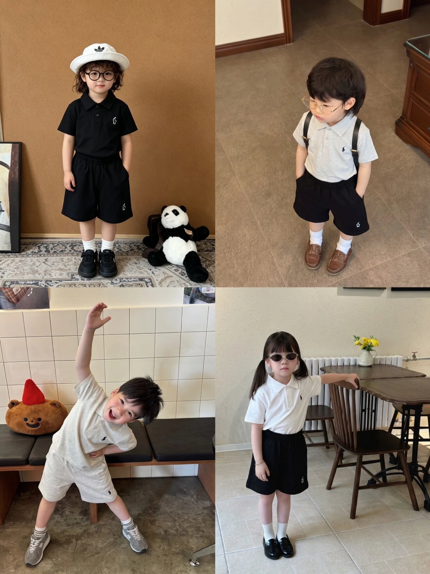 Got short sleeves + shorts~[Children's classic pony logo polo short-sleeved shorts set] Selected high-count combed 100% cotton fabric! Soft and delicate to the touch, with breathable mesh feel. Children sweat quickly during exercise and are not sticky~