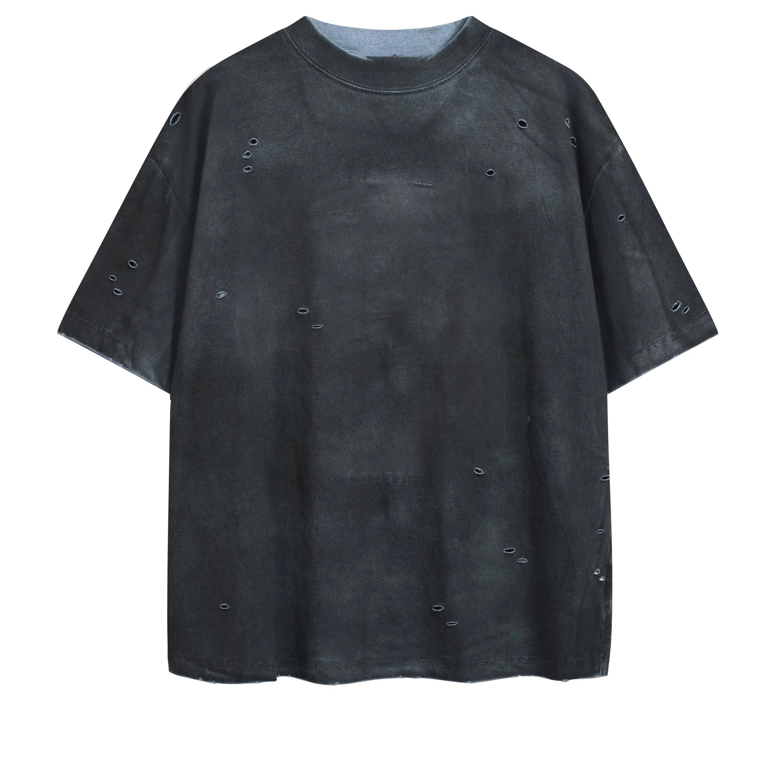 Wear and Tear Button Logo Letter Digital Print T-Shirt