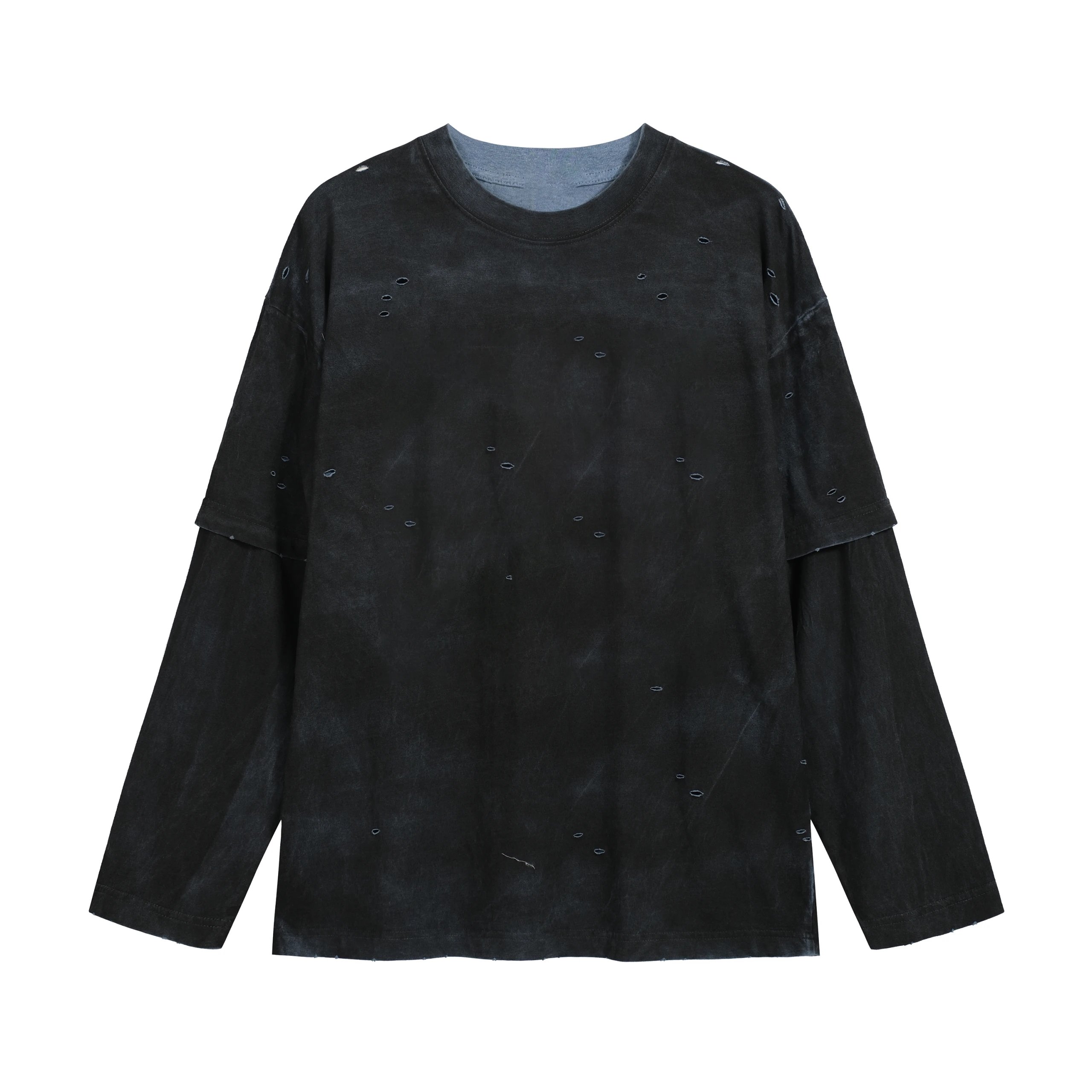 Distressed Fake Two-Piece Long Sleeve Tee