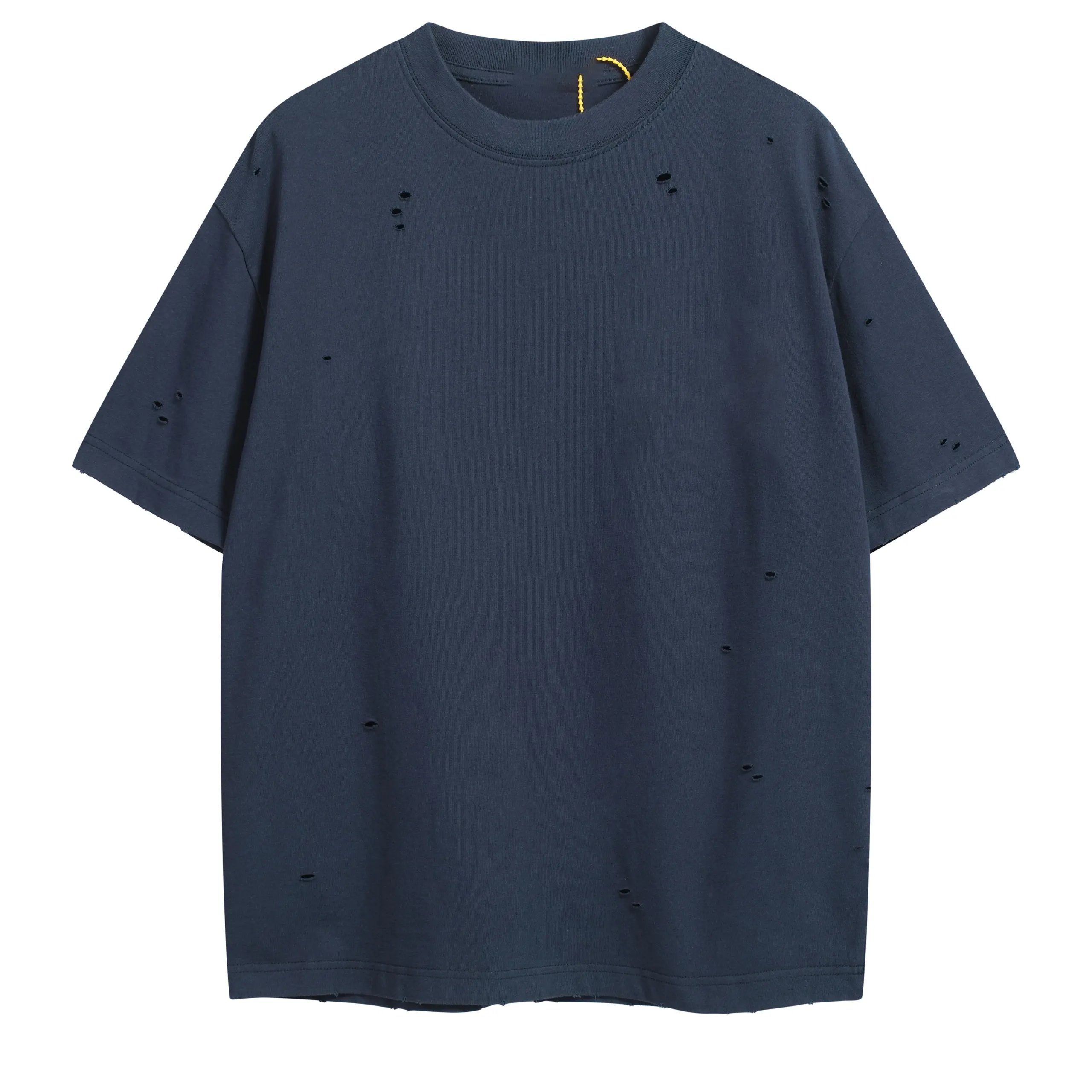 Ripped Button Logo Letter Digital Print T-Shirt