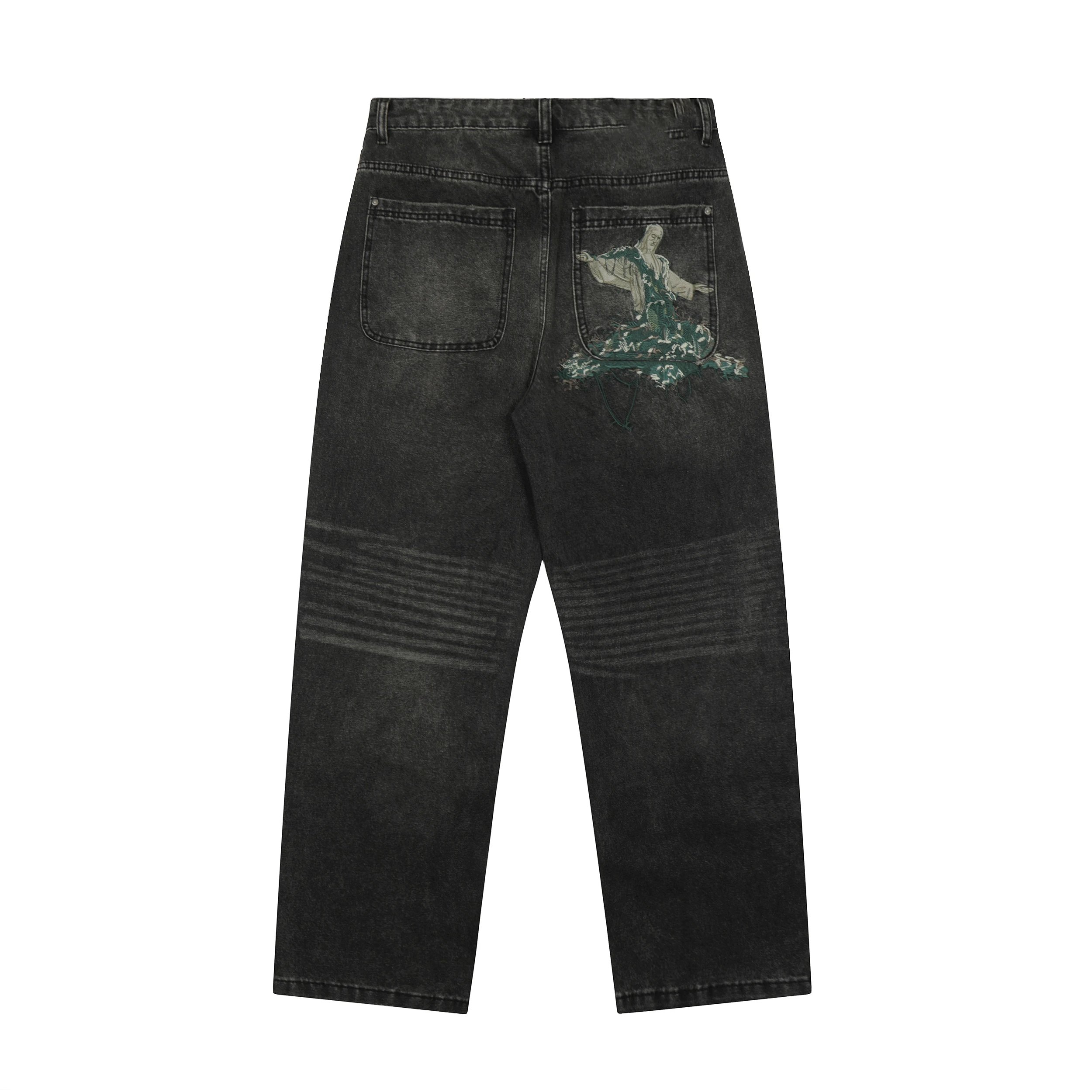 Religious Figure Embroidered Jeans