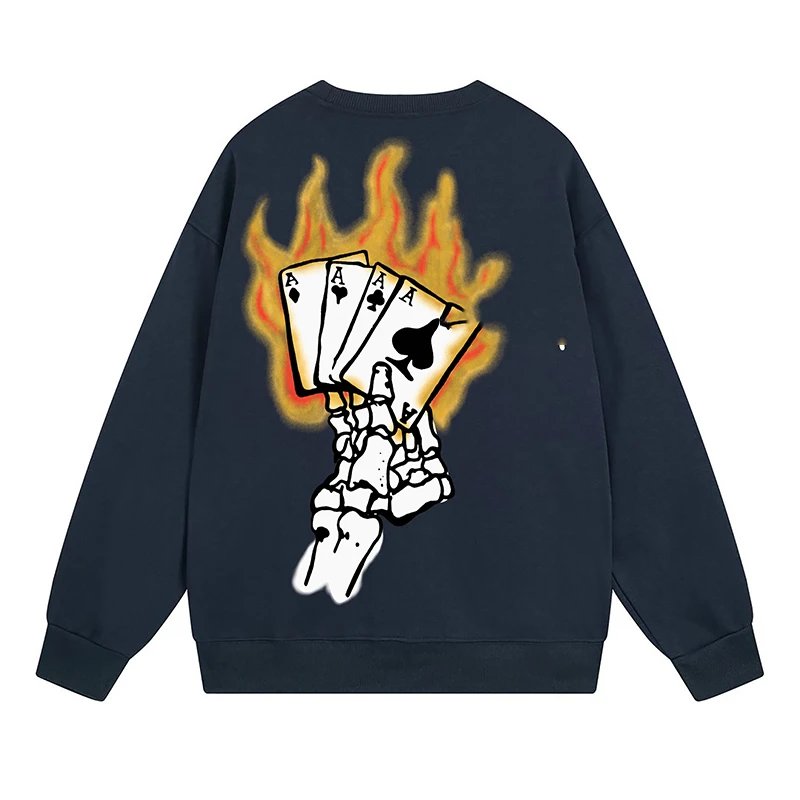 Poker Rendering Printed Round Neck Sweatshirt