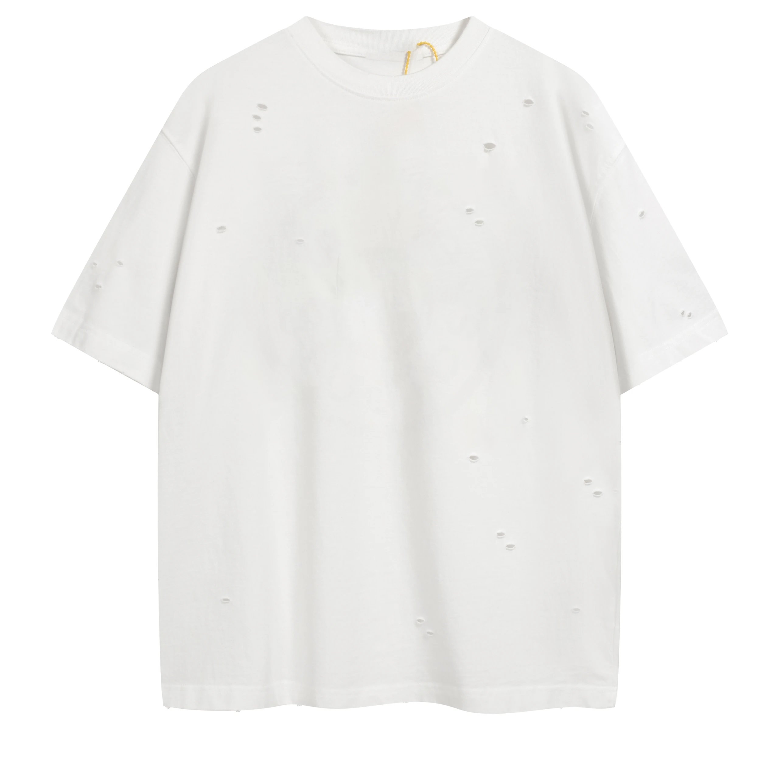Distressed Ripped Button Logo Letter Print Short Sleeve T-Shirt