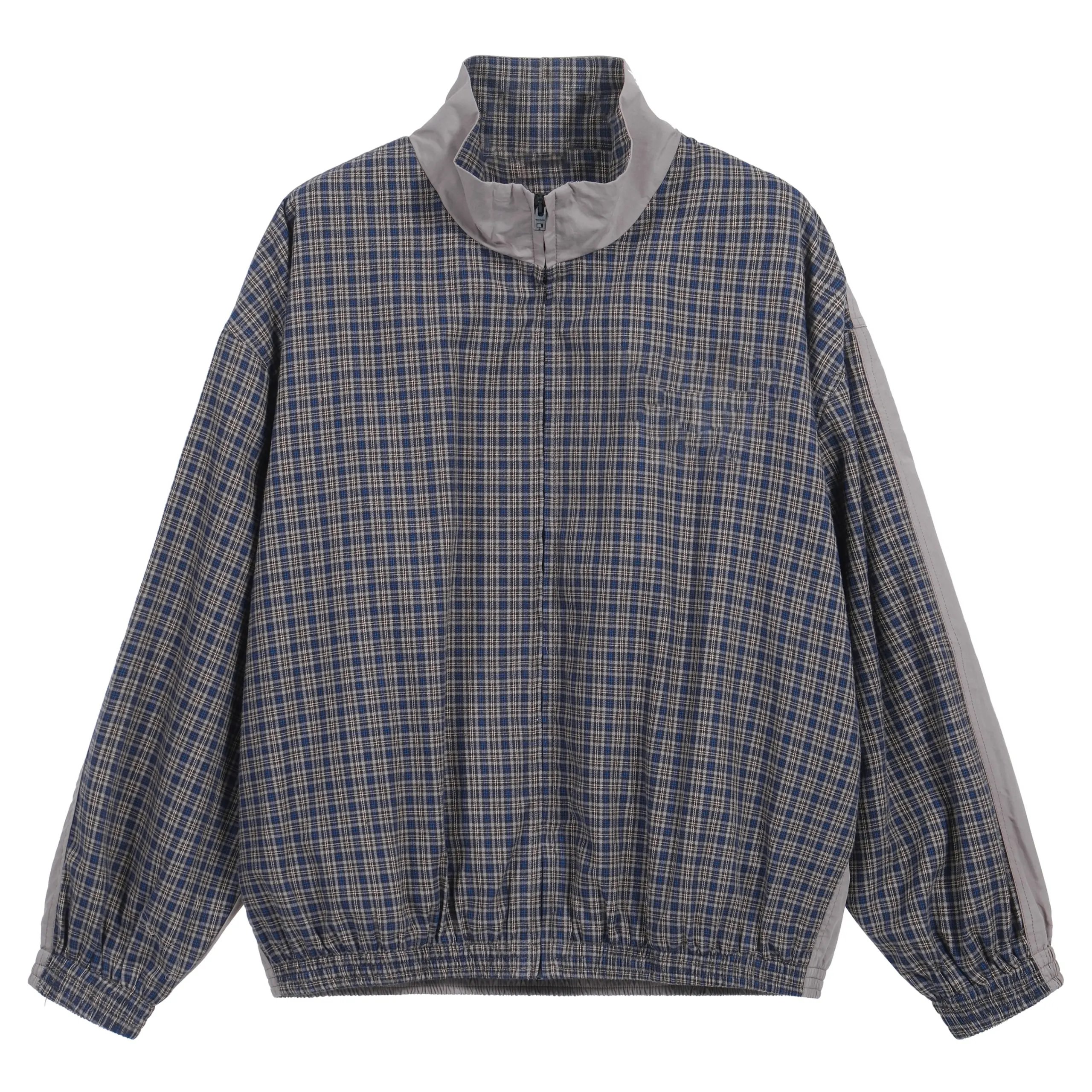 Printed Checkered Patchwork Windbreaker Jacket