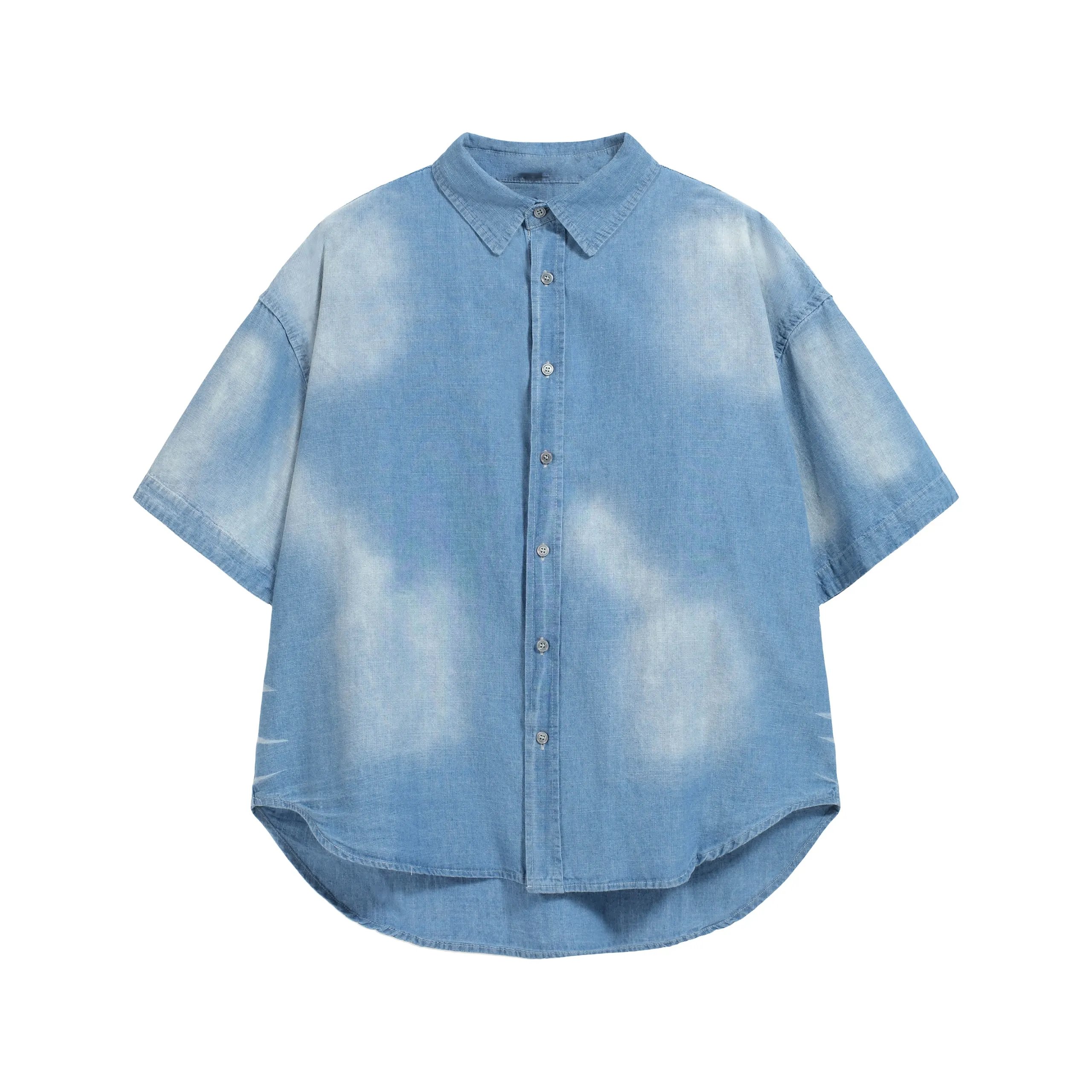 Vintage Letter Logo Denim Short Sleeve Shirt