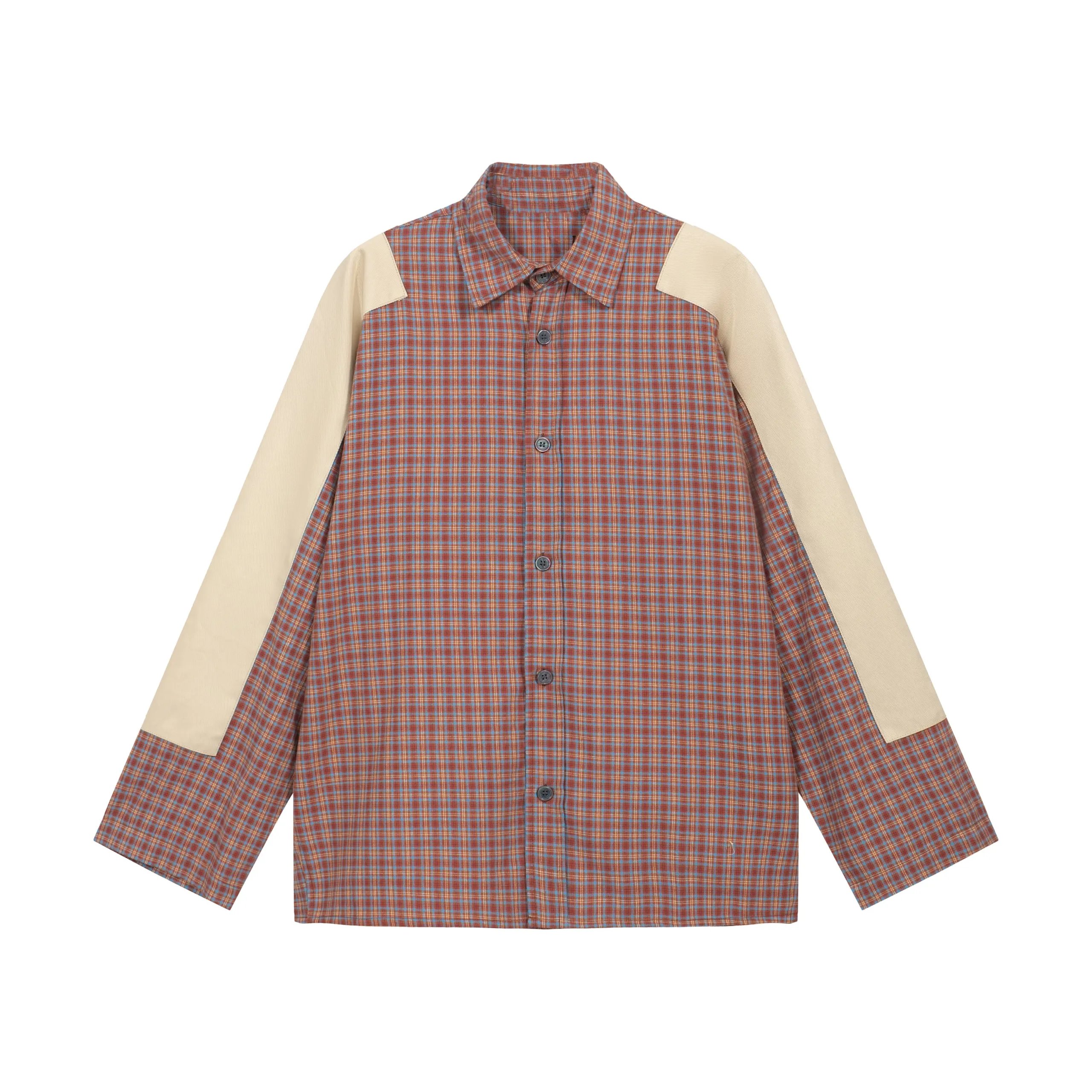 Flannel Plaid Contrasting Patch Loose Cuff Shirt photo 2