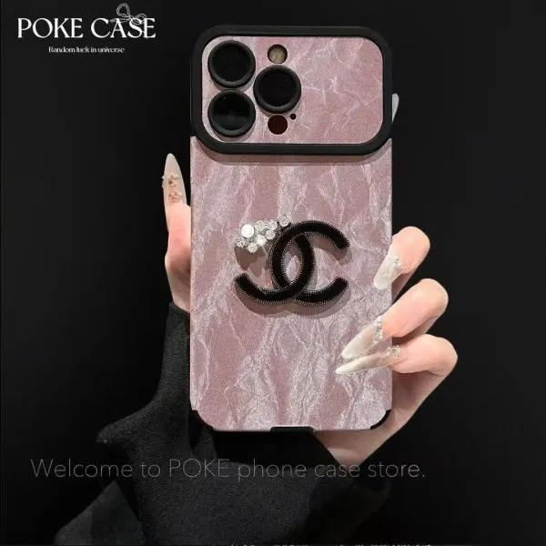 Chanel-Inspired CC Logo Rhinestone Pink Marble Phone Case - 1