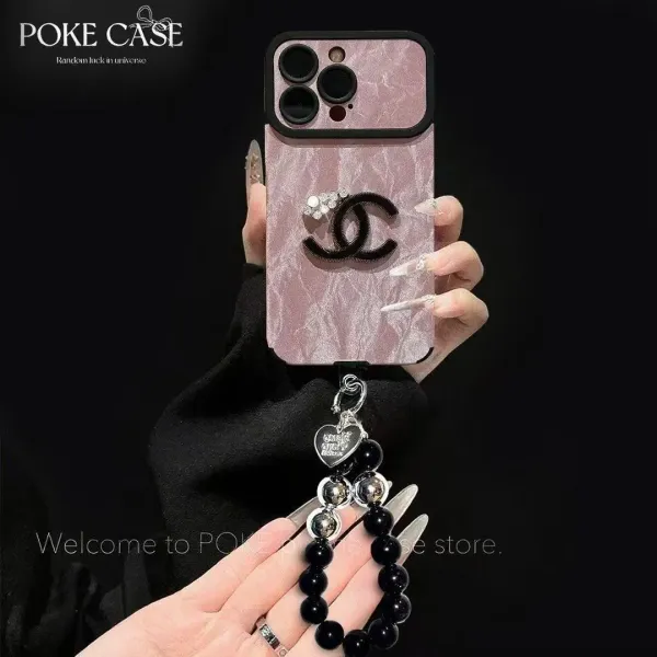 Chanel-Inspired CC Logo Rhinestone Pink Marble Phone Case - 5