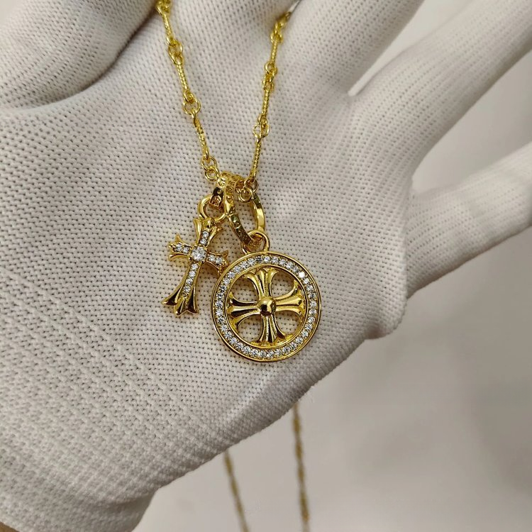 Chrome Hearts Cross Pendant Necklace Gold - 5