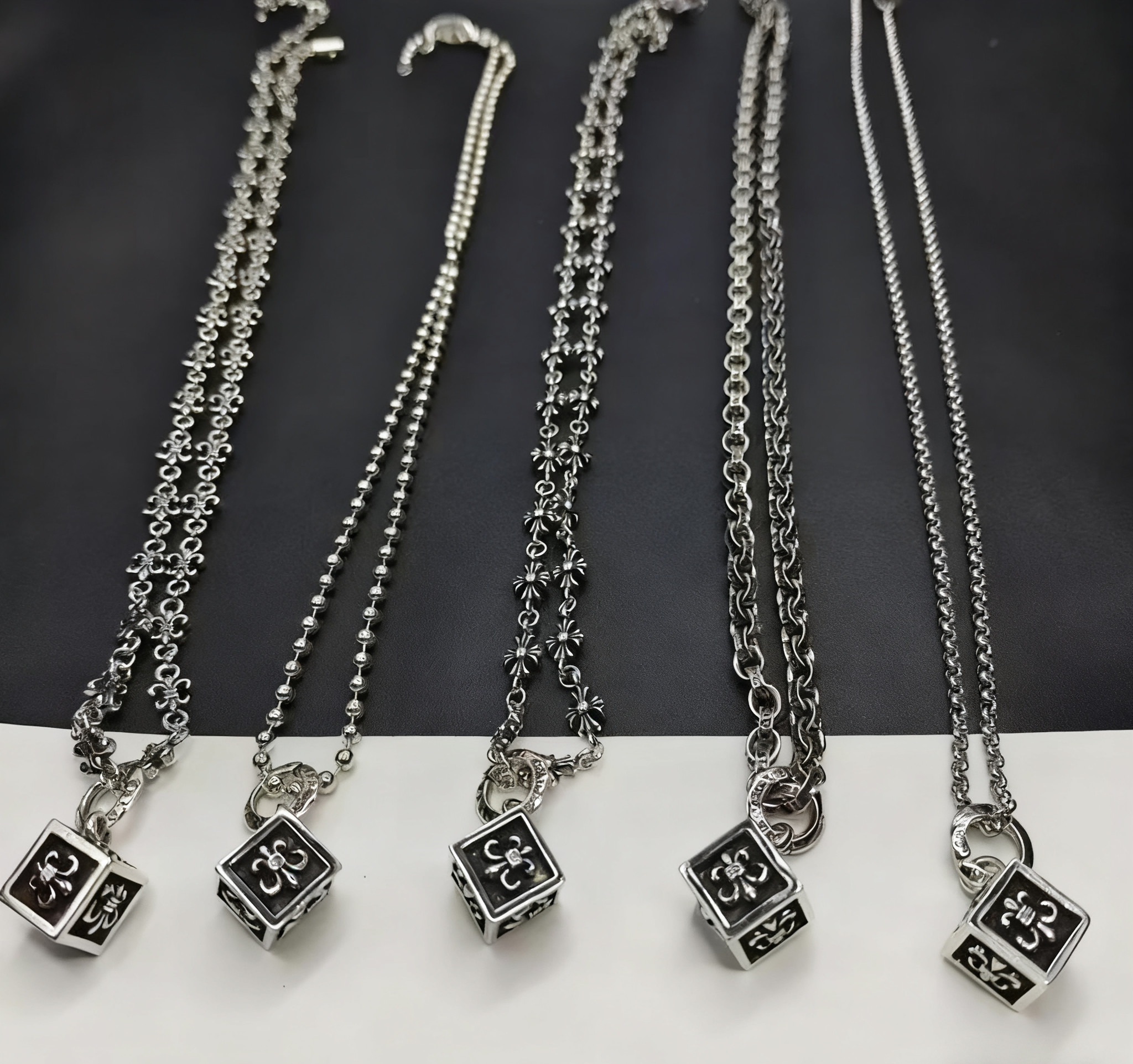 Chrome Hearts Silver Cube Pendant Necklaces