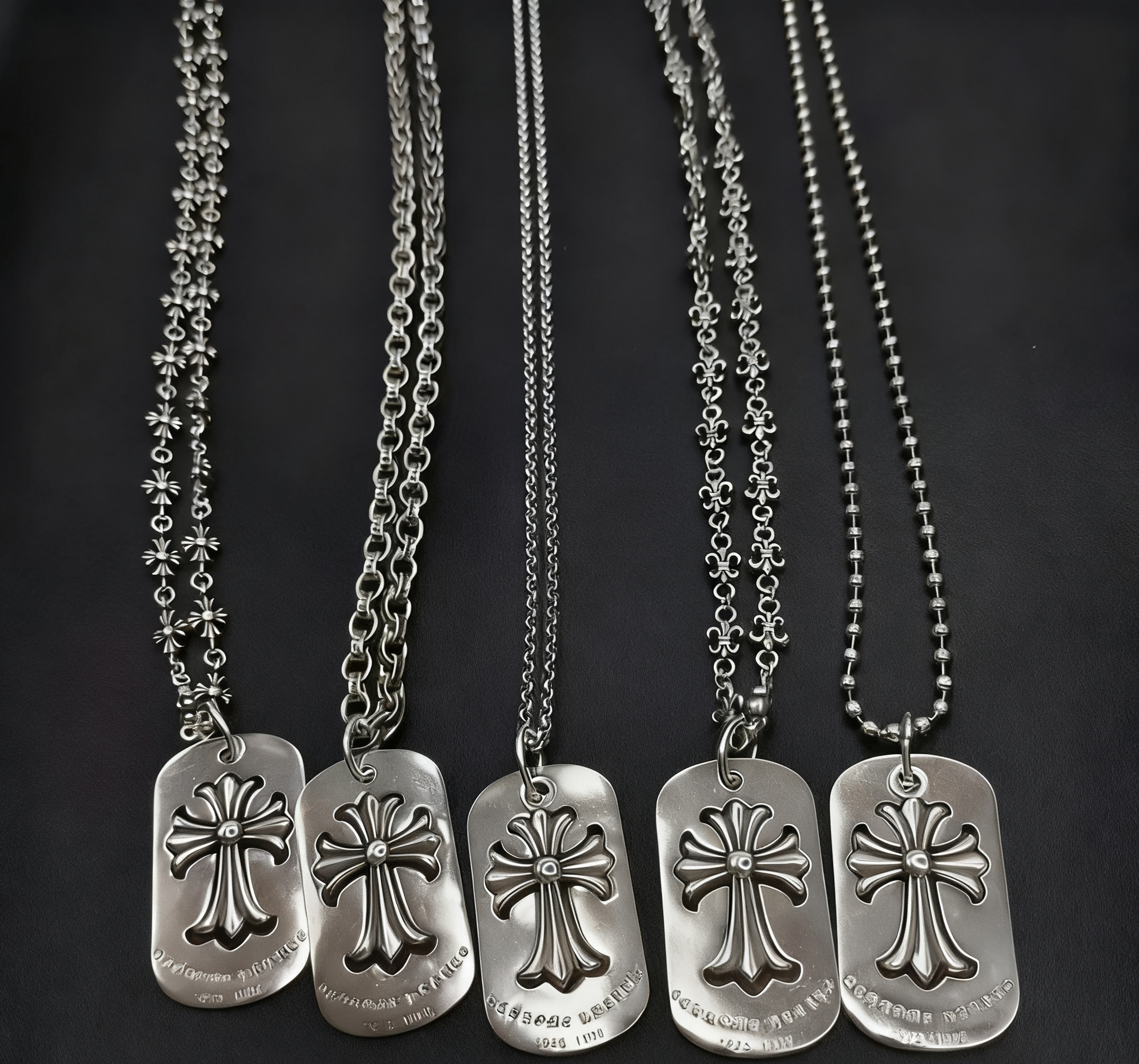 Chrome Hearts Silver Cross Dog Tag Necklaces