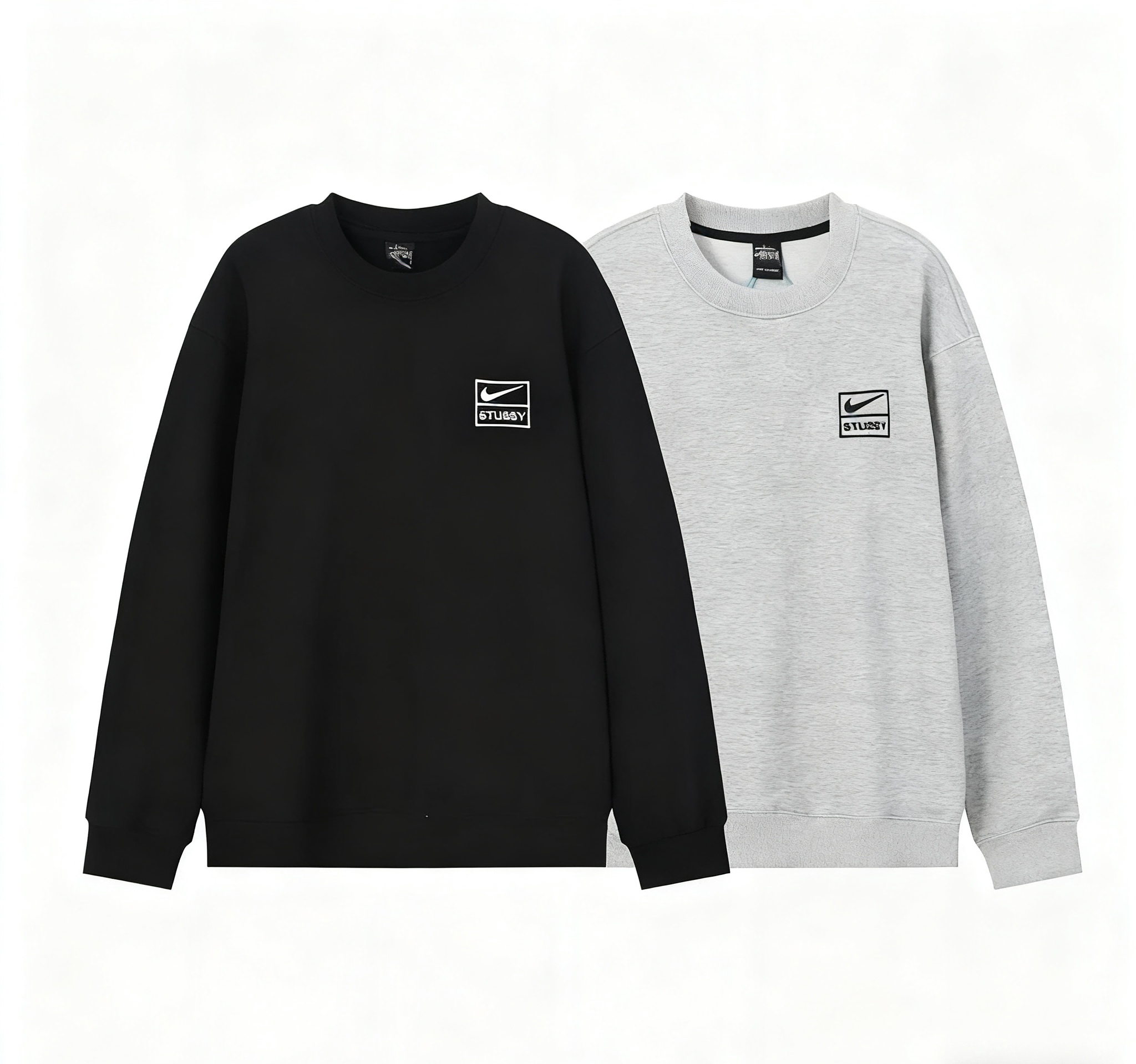 Stussy Black and Grey Crewneck Sweatshirt