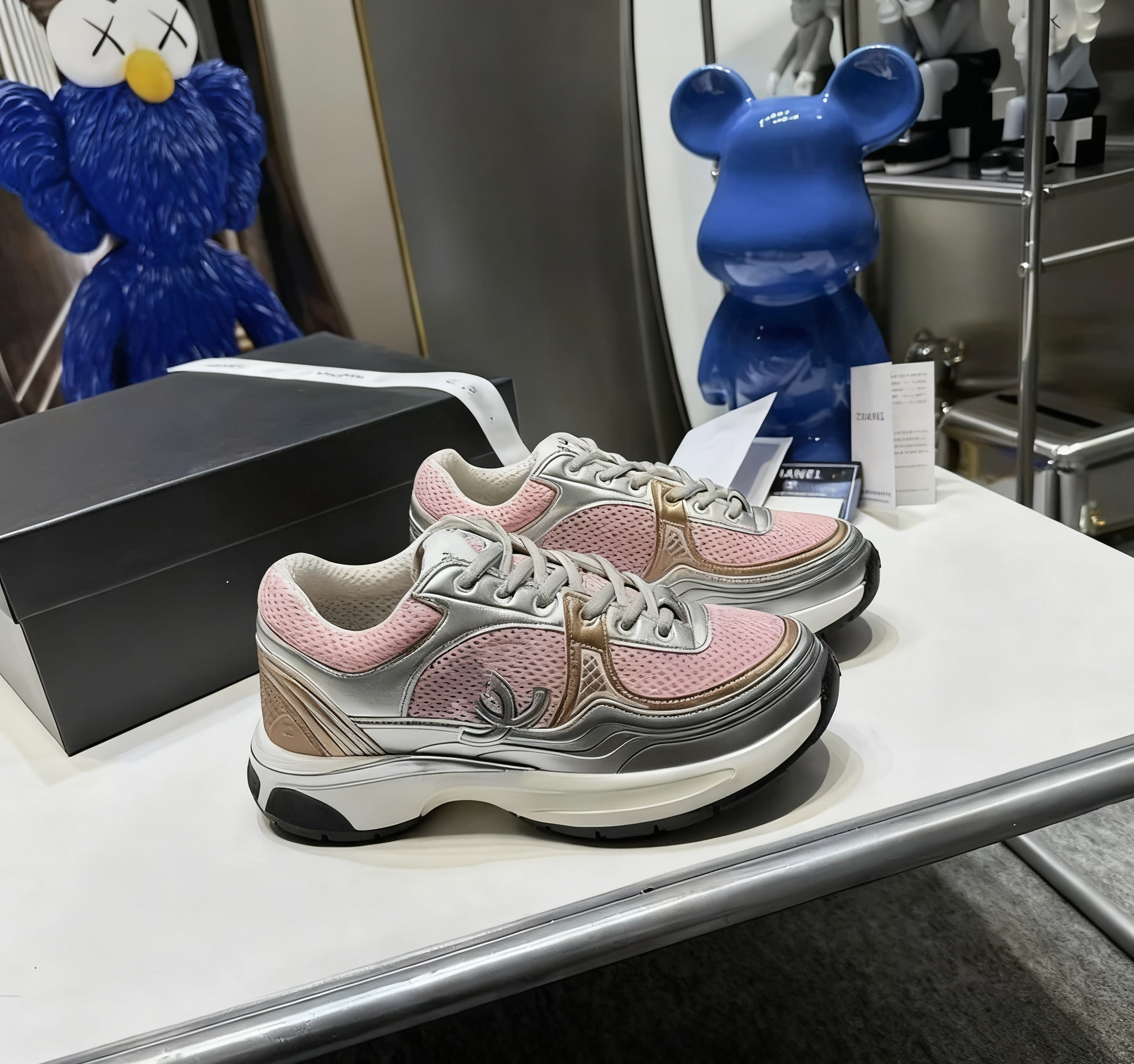 Chanel Pink Silver Platform Sneakers