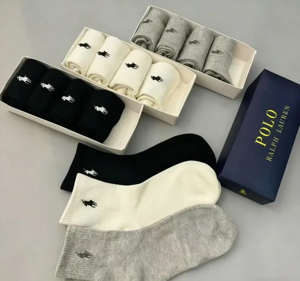 Polo Ralph Lauren Classic Pony Logo Socks Set in Black, White, and Gray - 4