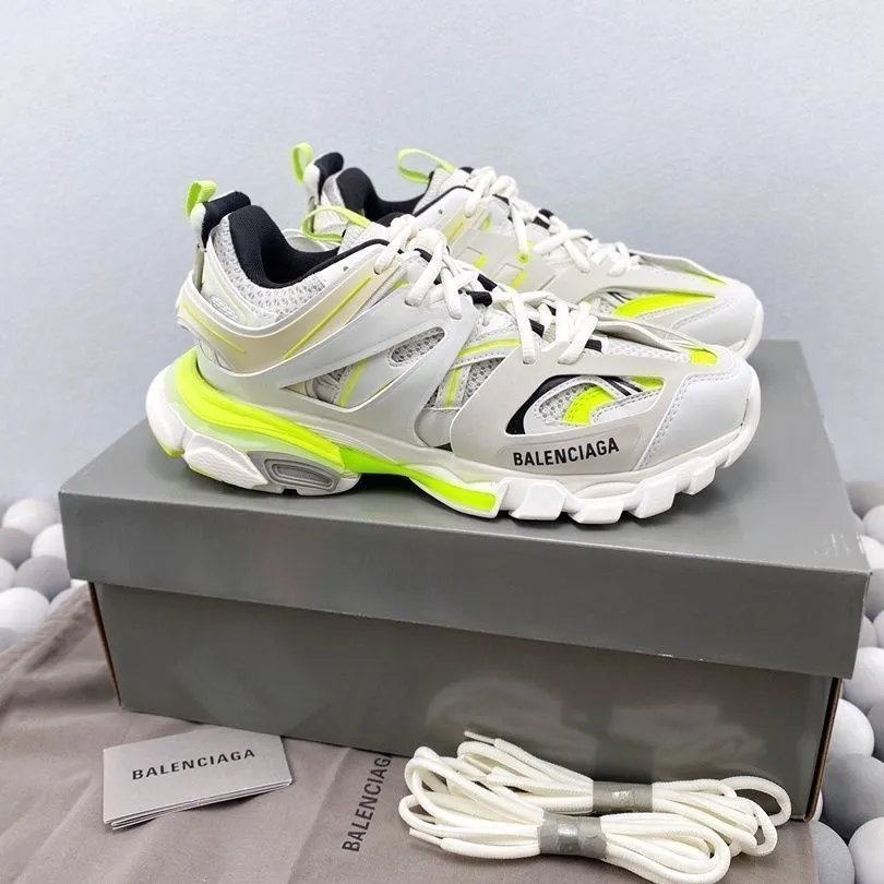 Balenciaga White and Neon Green Sneakers