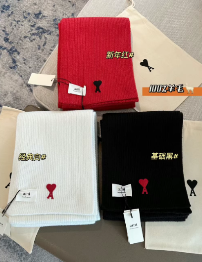 Ami Red, White, and Black Wool Scarves