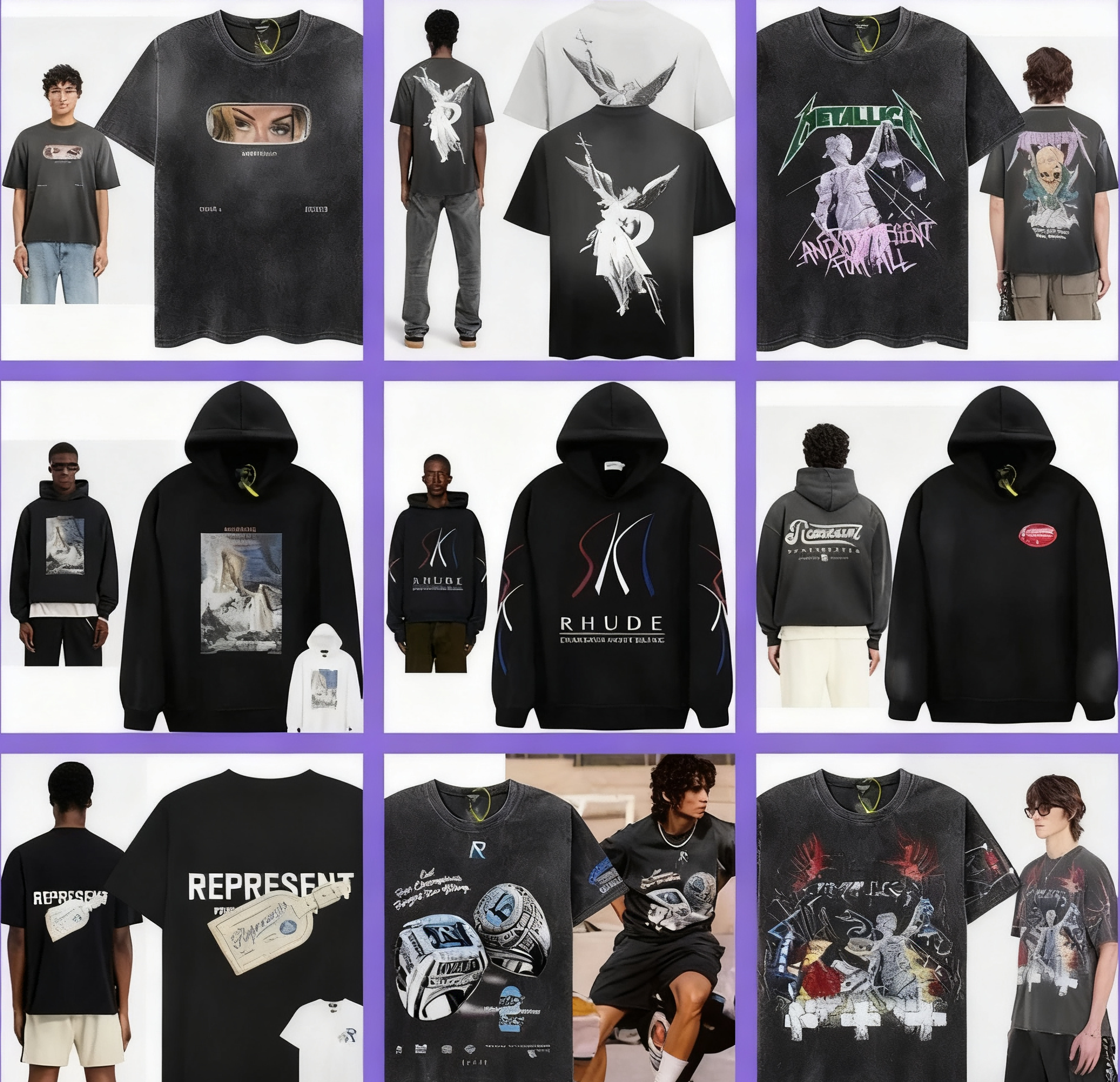 Represent Black Graphic T-Shirt and RHUDE Black Hoodie Set