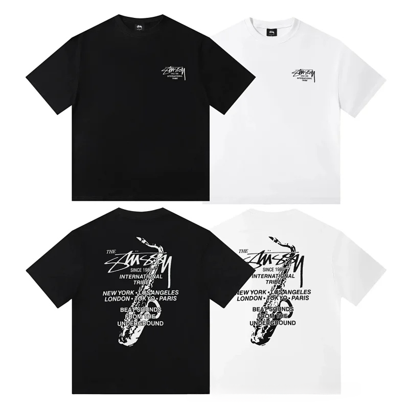 Stussy Black and White Short Sleeve T-Shirts