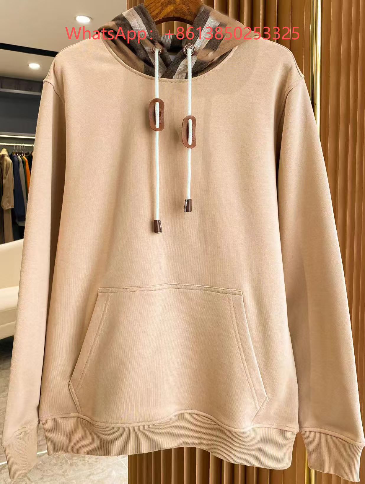 B's hooded sweatshirt in khaki color