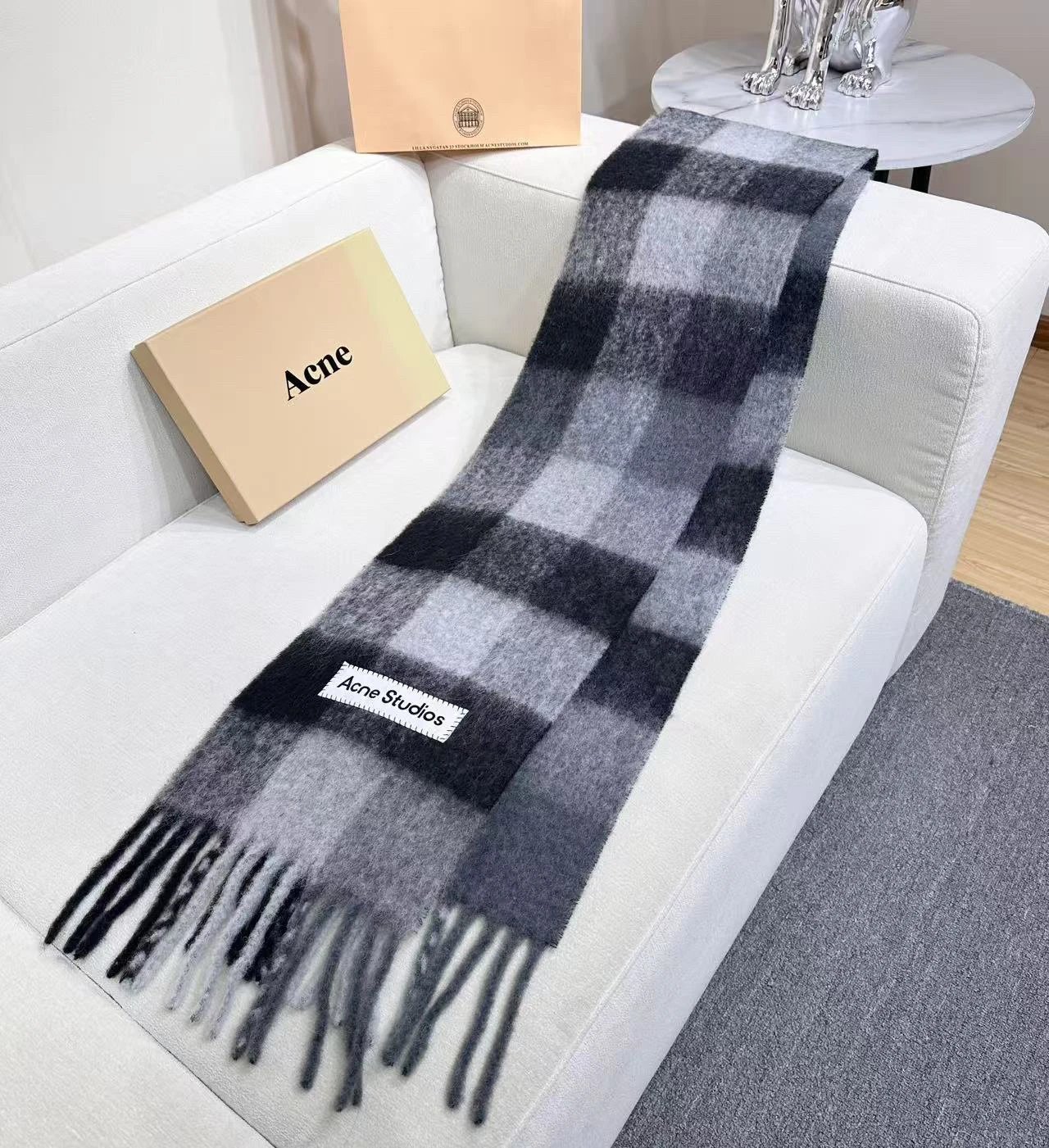 Acne Studios Plaid Cashmere Scarf Burgundy Gray Multicolor Scarves - 2