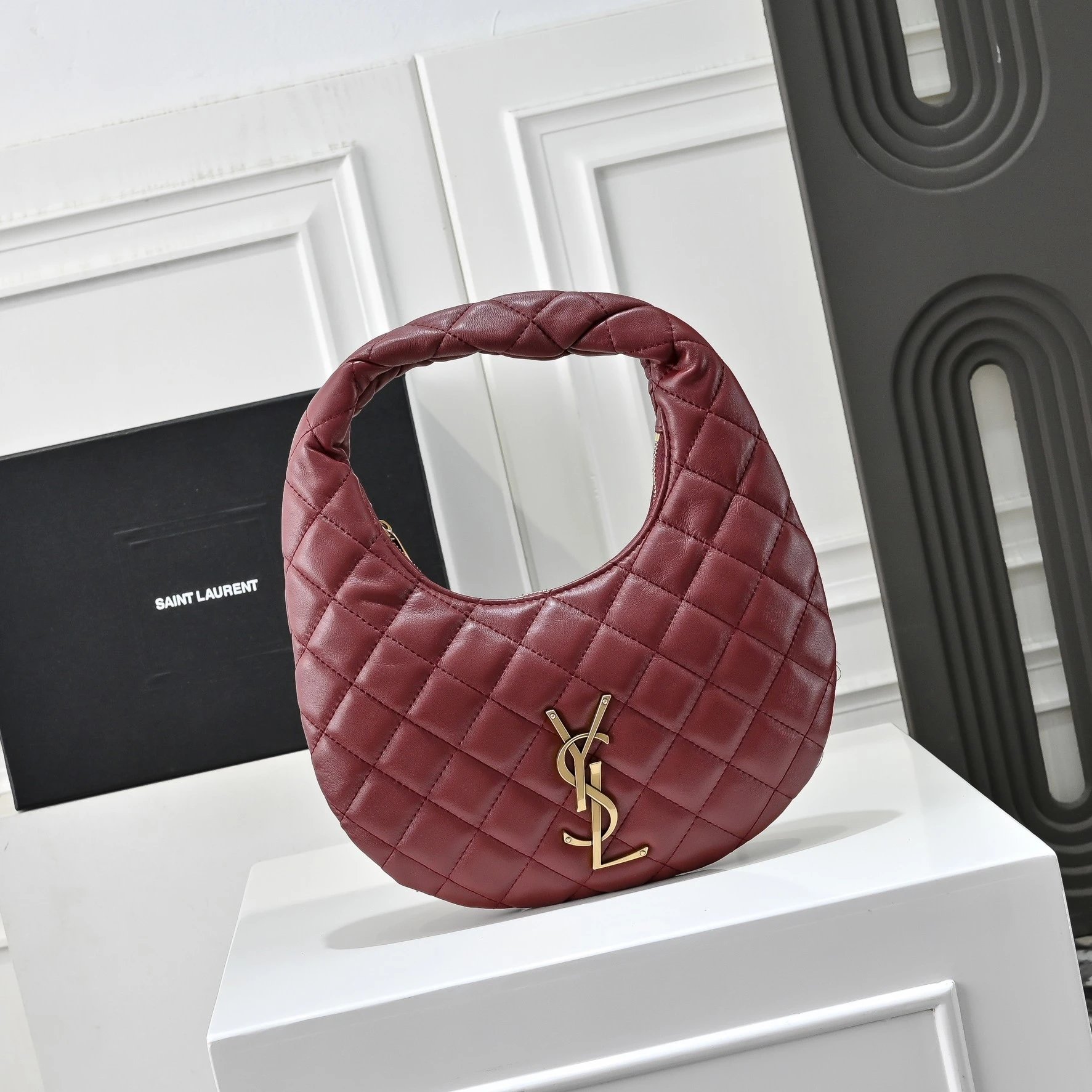 Saint Laurent Loulou Quilted Burgundy Hobo Bag - 8