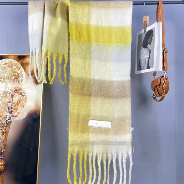 Design Plaid Gradient Yellow-Beige Cashmere Scarf Scarves - 1