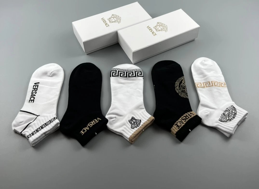 Versace Medusa Greek Key Socks Set Black White Gray - 4