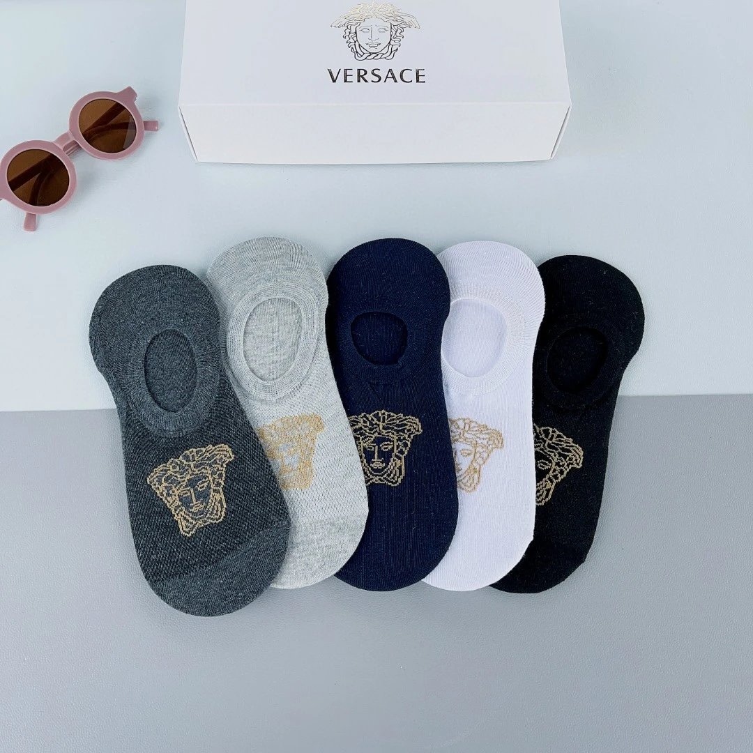 Versace Medusa Greek Key Socks Set Black White Gray - 13