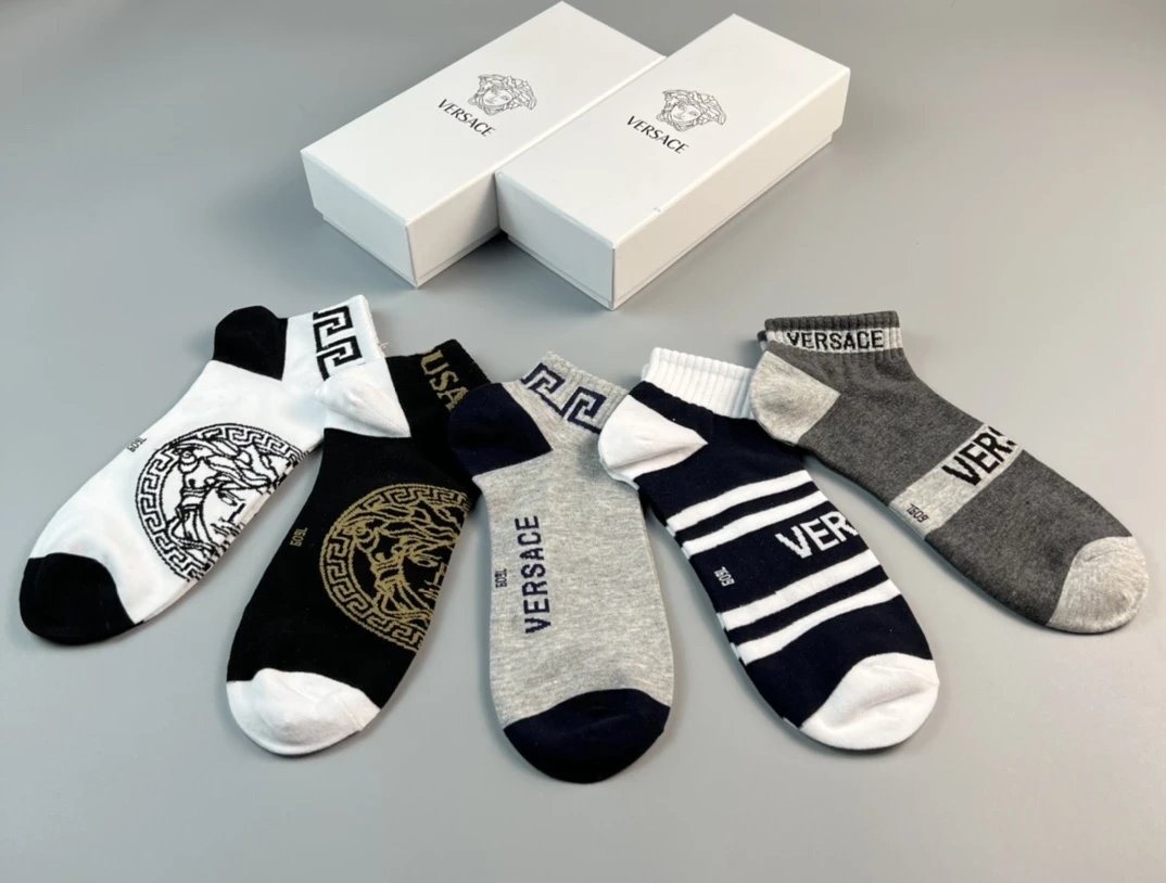 Versace Medusa Greek Key Socks Set Black White Gray - 12