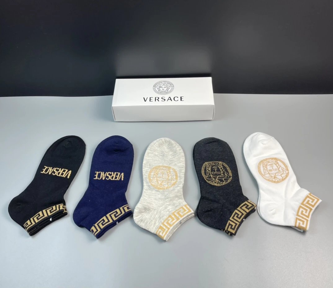 Versace Medusa Greek Key Socks Set Black White Gray - 11