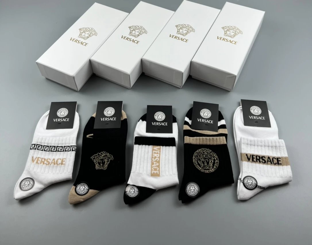 Versace Medusa Greek Key Socks Set Black White Gray - 10