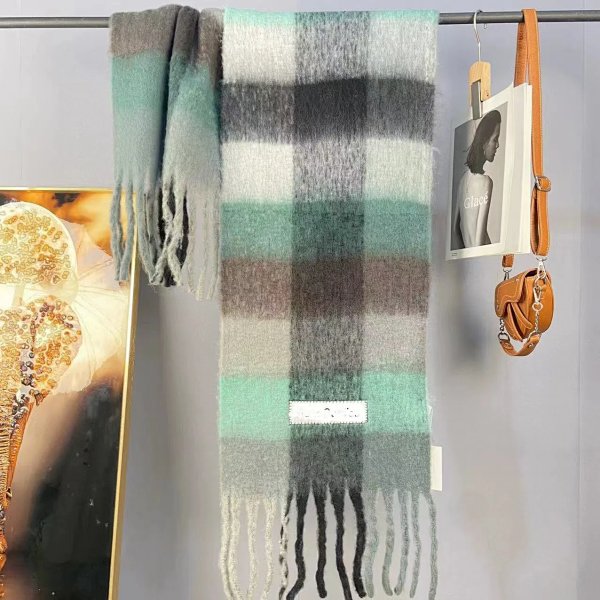 Acne Studios Checkered Cashmere Scarf Mint Green Gray Multicolor Scarf Scarves product listing in Litbuy spreadsheet finds