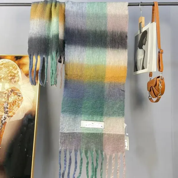 Design Multicolor Gradient Plaid Cashmere Scarf - 1