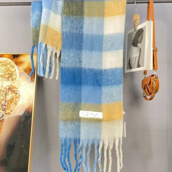 Acne Studios Checkered Cashmere Scarf Blue Yellow White Scarf Scarves - 1