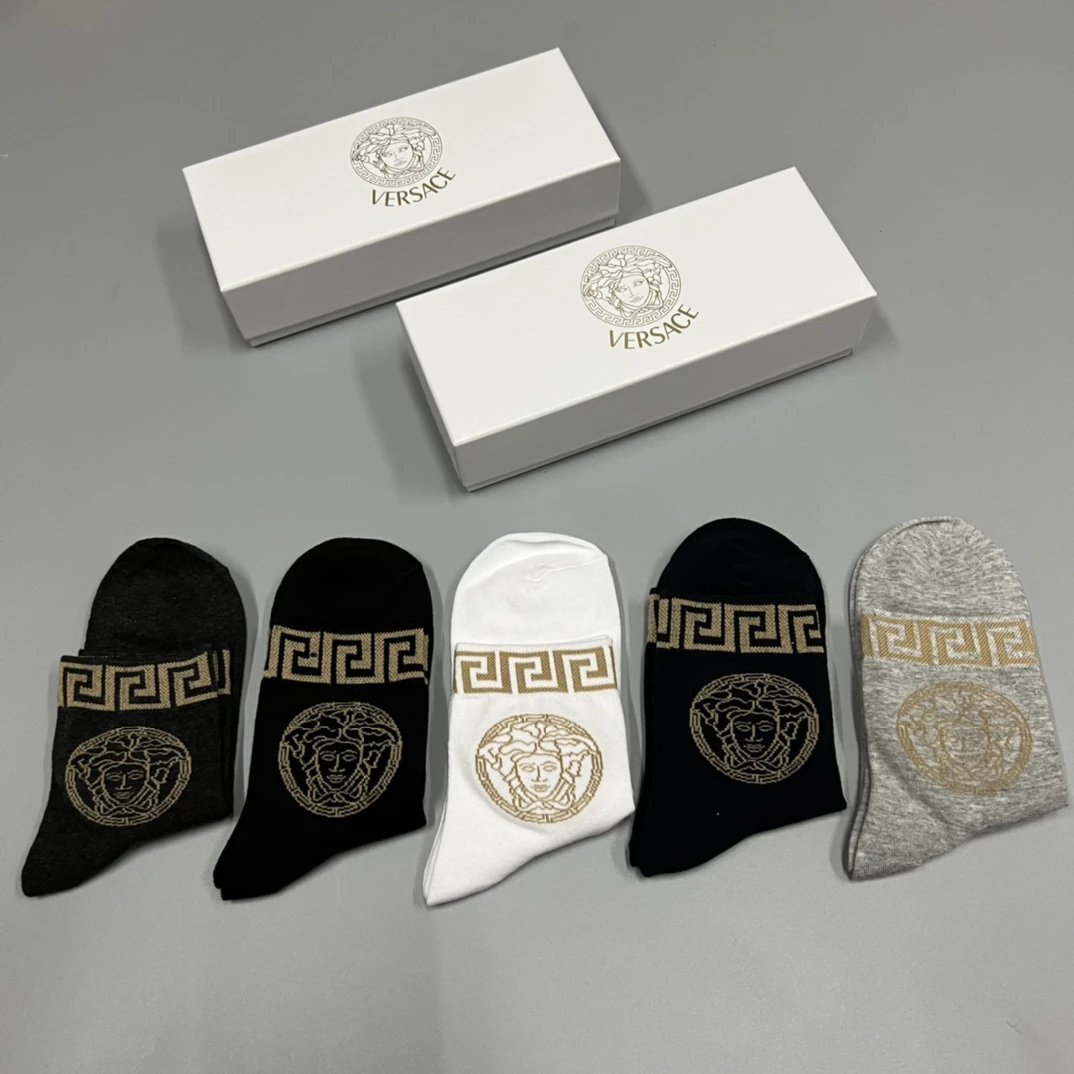 Versace Medusa Greek Key Socks Set Black White Gray - 16