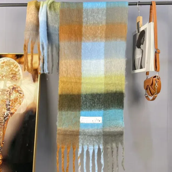 Design Multicolor Gradient Plaid Cashmere Scarf Scarves - 1