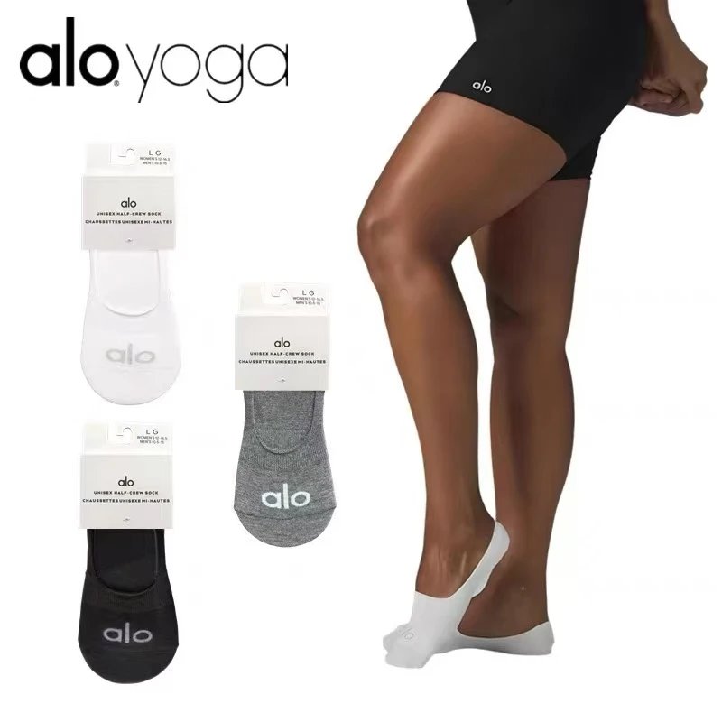 Alo Yoga No-Show Socks Half-Crew Black White Grey