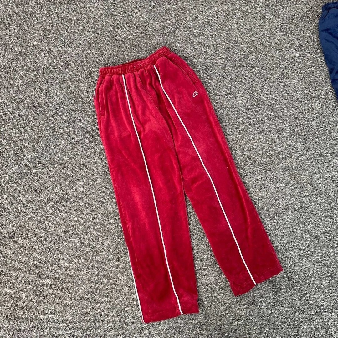 Design Velvet Track Pants Beige with White Stripe Sweatpants - 5
