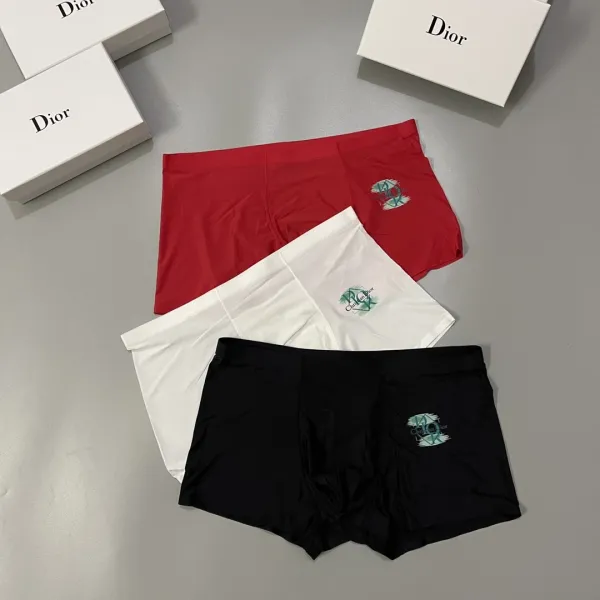 Dior Men's Logo-Embroidered Boxer Briefs in Black, White, and Red Underwear - 1