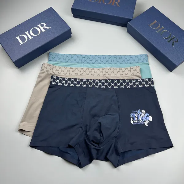 Dior Floral Harmony Boxer Briefs Navy Beige Mint Set Underwear - 1