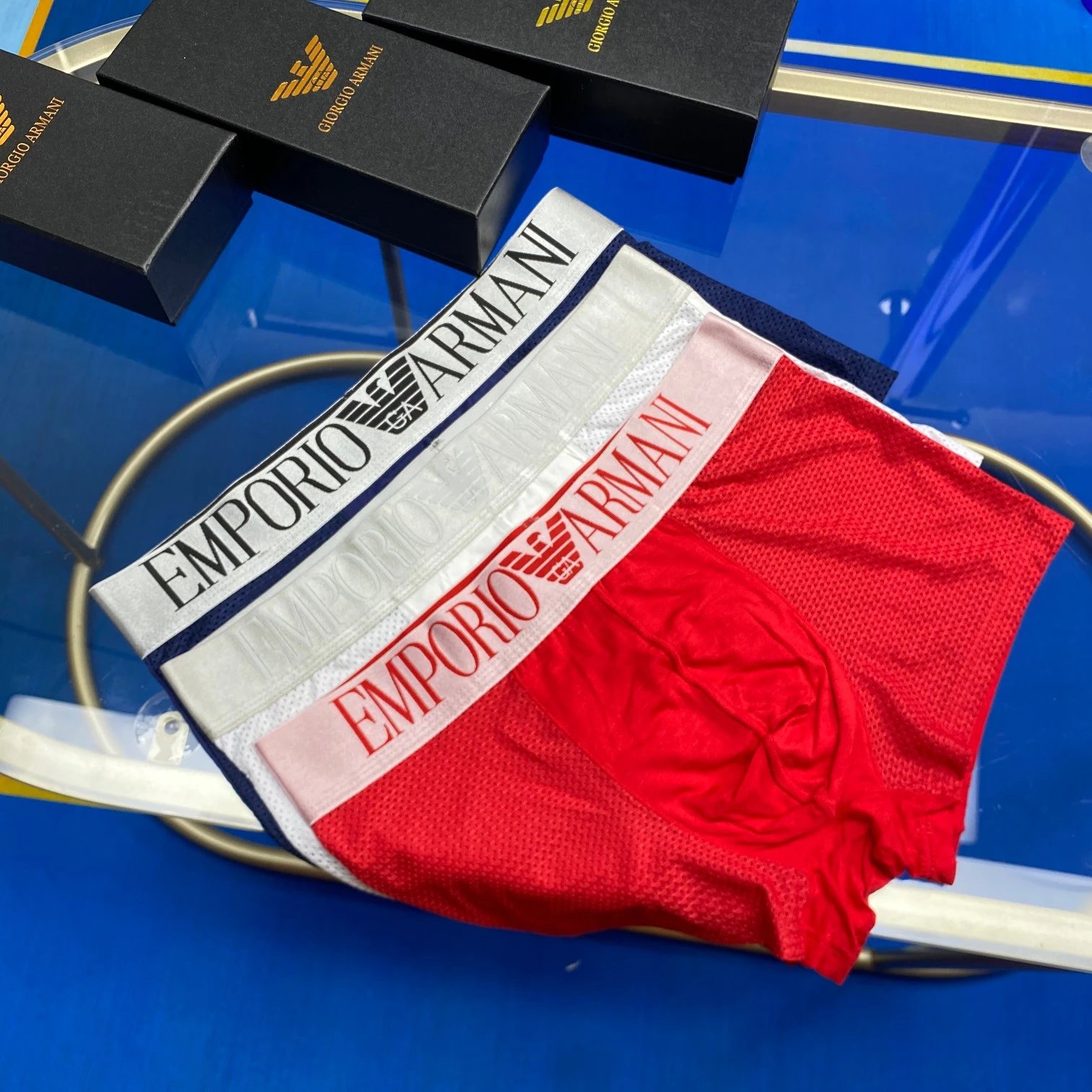Emporio Armani Mesh Briefs Red / White / Navy Underwear