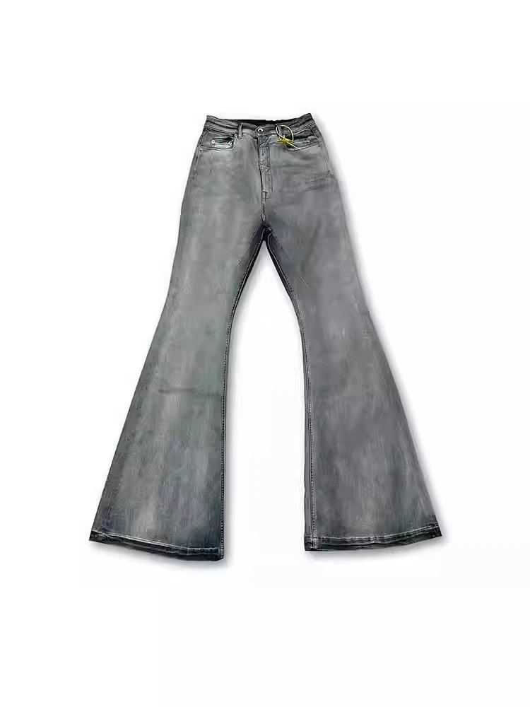 Flared Wide-Leg Distressed Gray Jeans