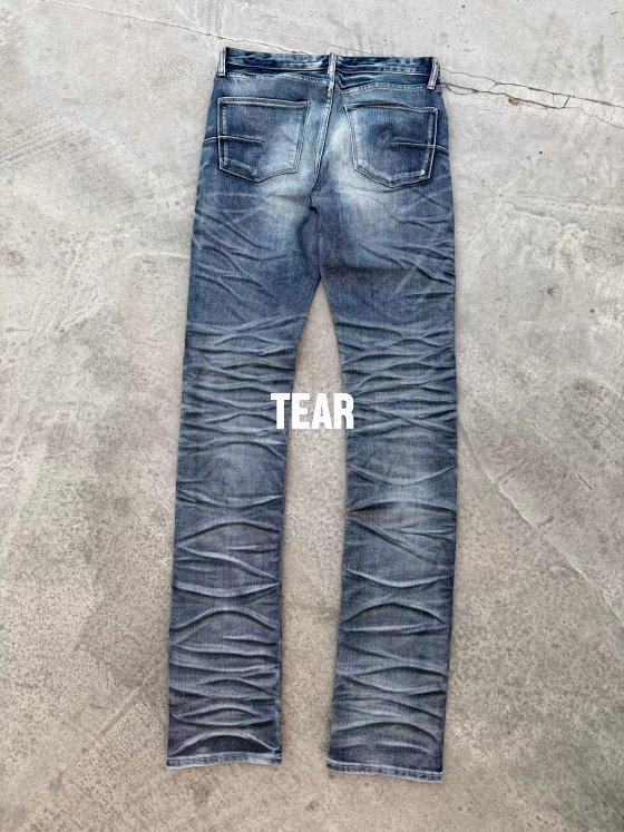 Tearing Paradise TEAR Blue Water Ripple Sparkling Powder distressed slim fit jeans pants skinny tri