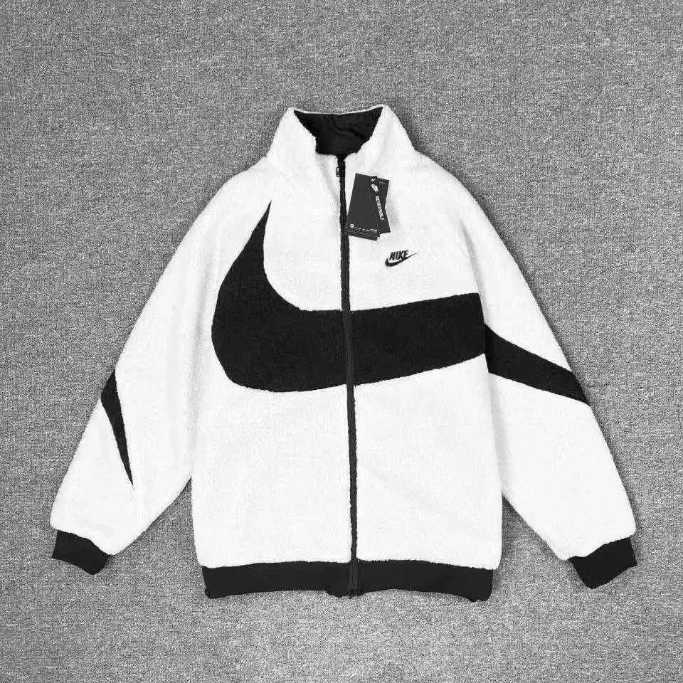 Nike Sherpa Full Zip Black White Swoosh Fleece Jacket