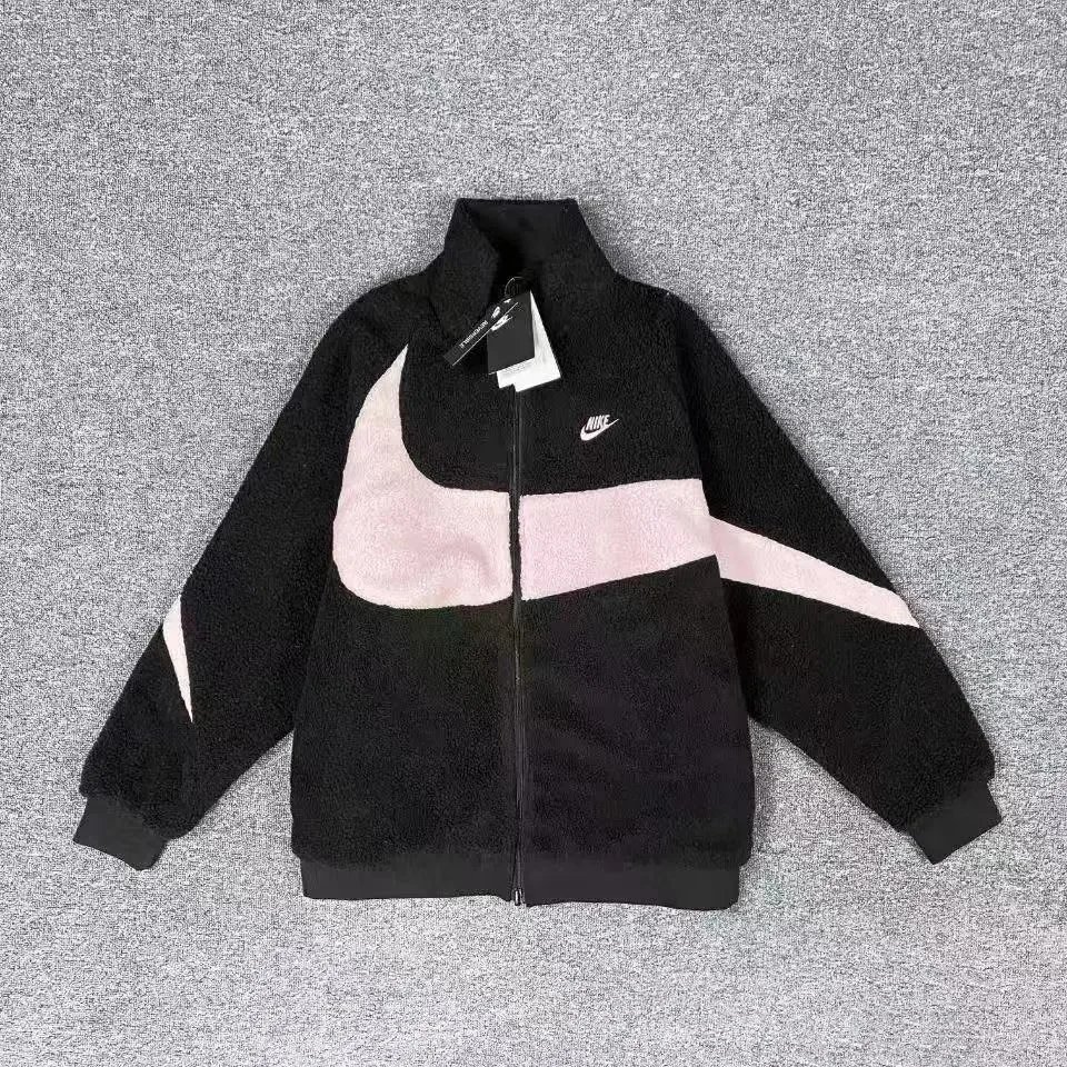 Nike Sherpa Full Zip Black White Swoosh Fleece Jacket